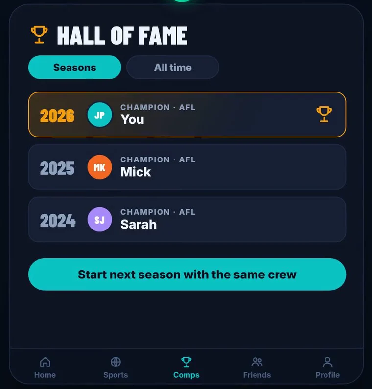 The Hall of Fame with 2026, 2025 and 2024 champions